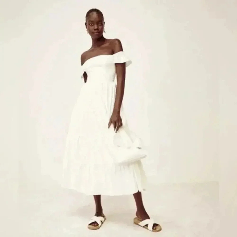 NEW Reformation Derek Midi White Dress Size 0 B1468